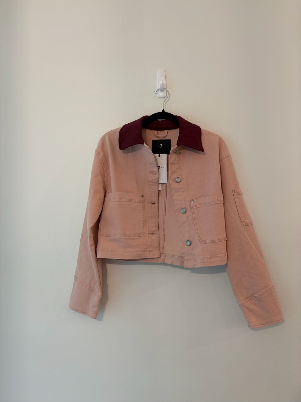 7 For All Mankind Pink Denim Workwear Jacket Contrast Collar NWT
